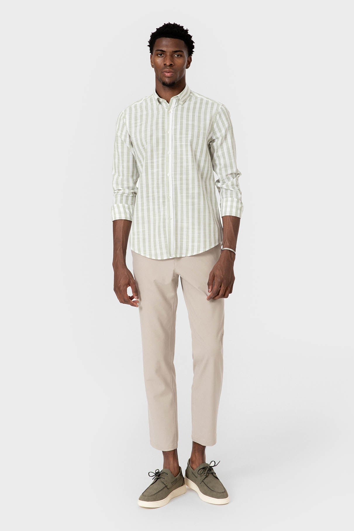 CAMISAS RAYAS VERDE SLUB