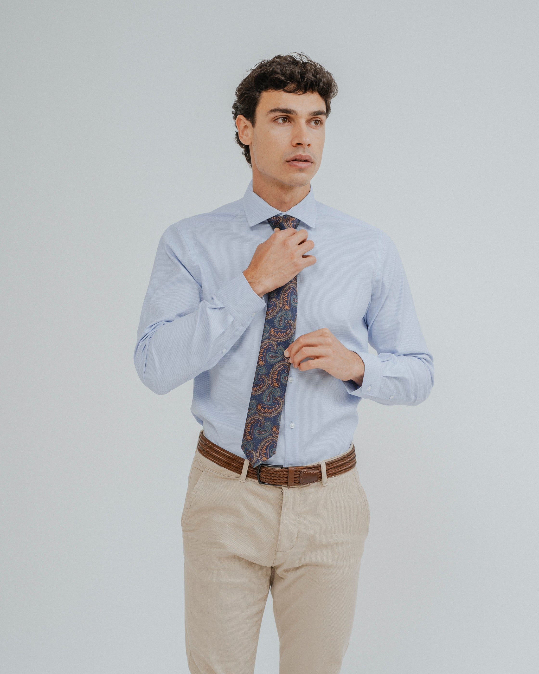 CAMISA VESTIR CELESTE BROCADO