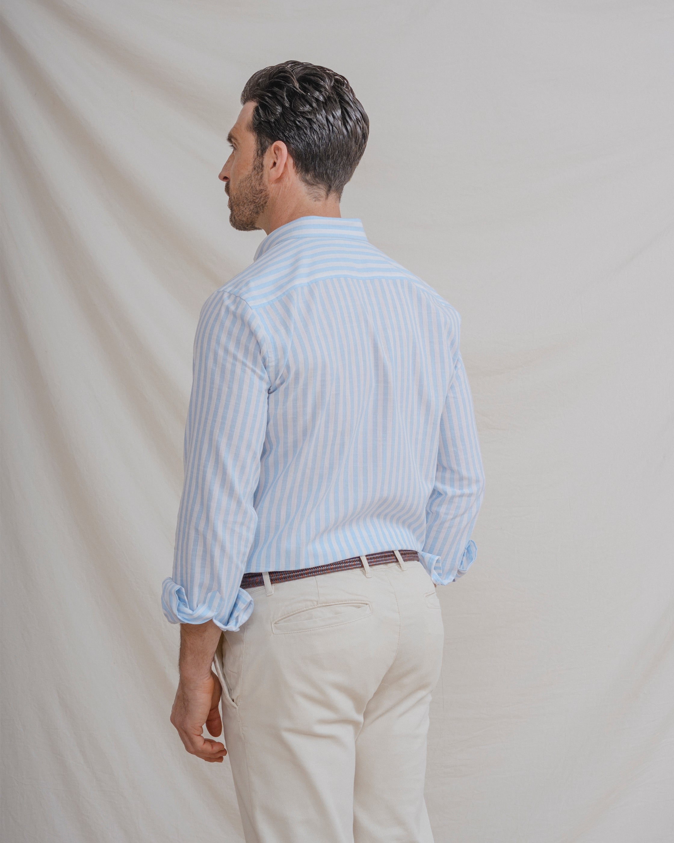 CAMISA LINO RAYA CELESTE