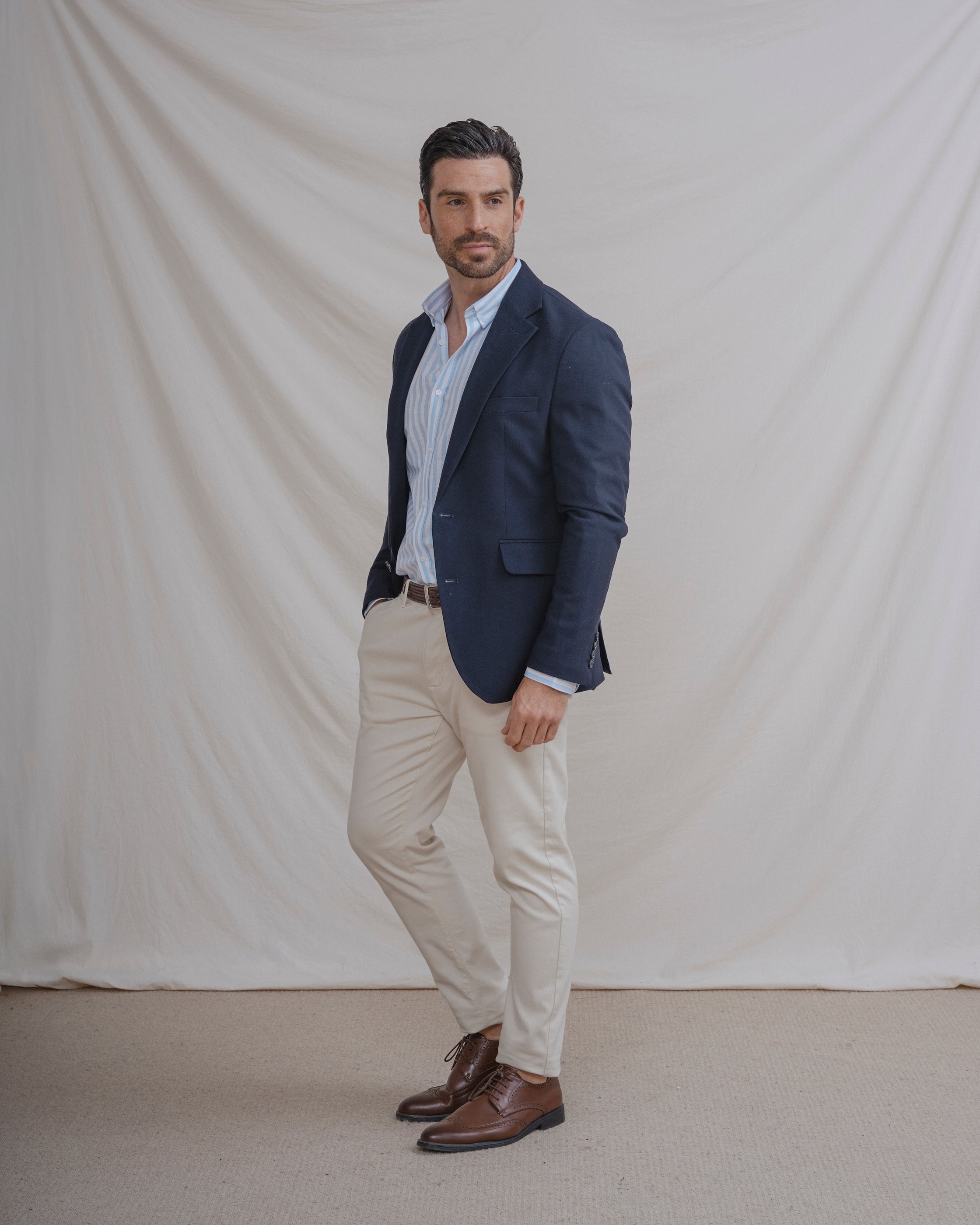 CAMISA LINO RAYA CELESTE