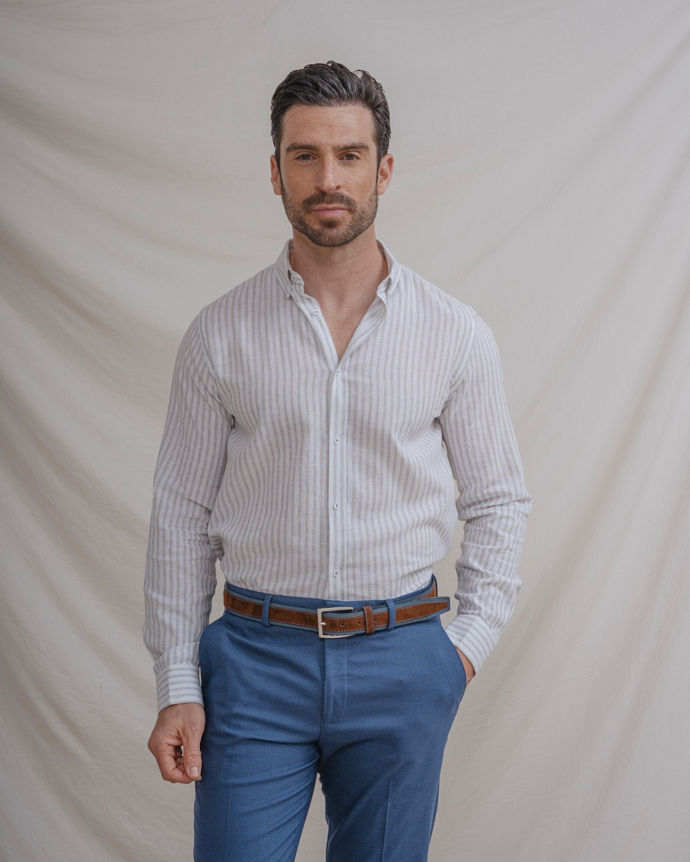 CAMISA LINO RAYA VERDE