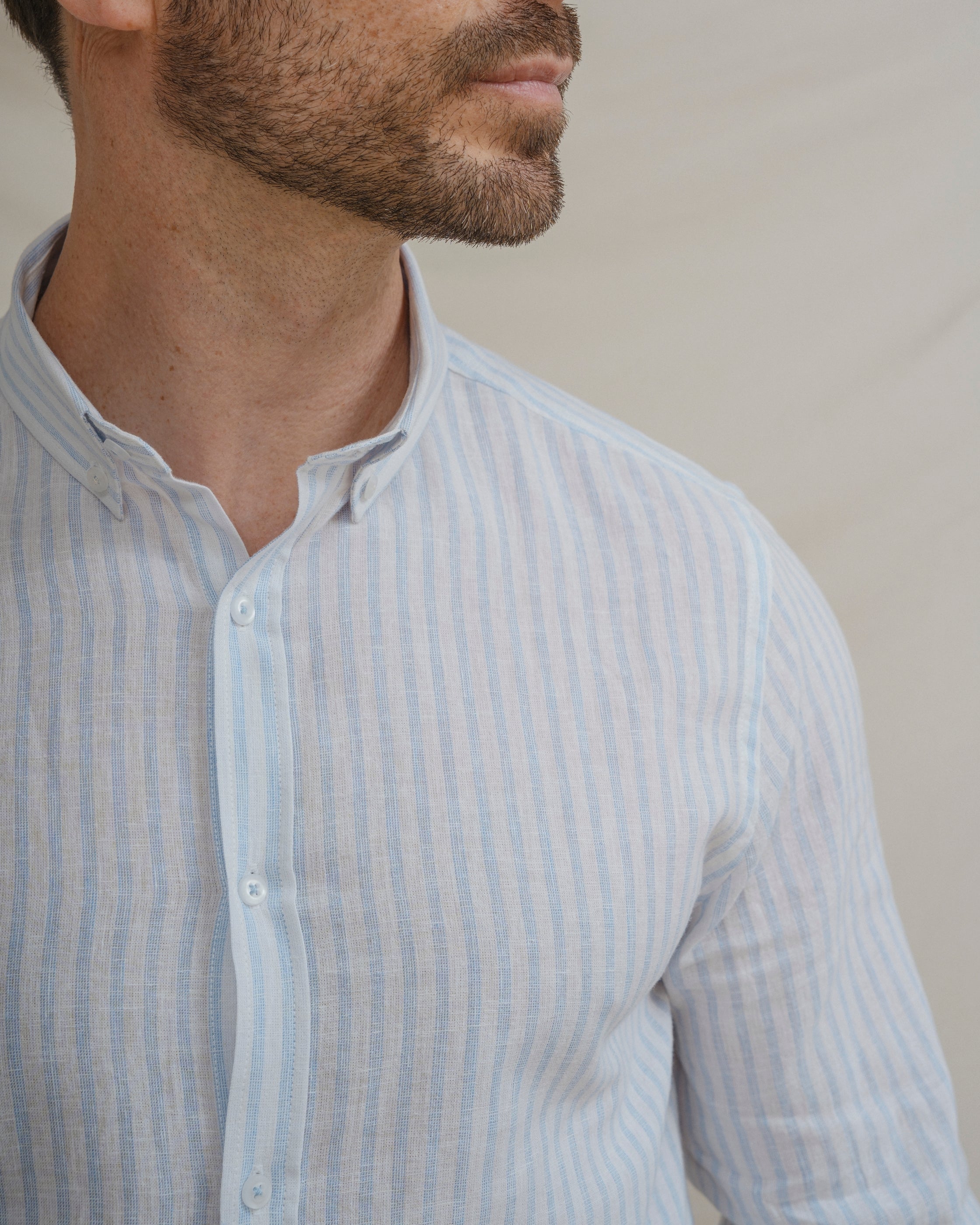 CAMISA LINO RAYA CELESTE