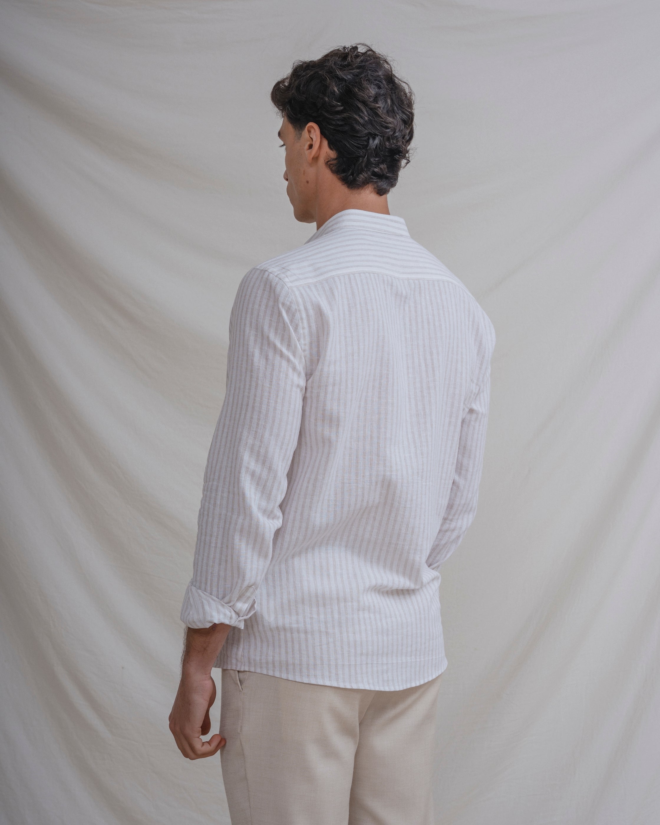 CAMISA CUELLO MAO LINO RAYA BEIGE