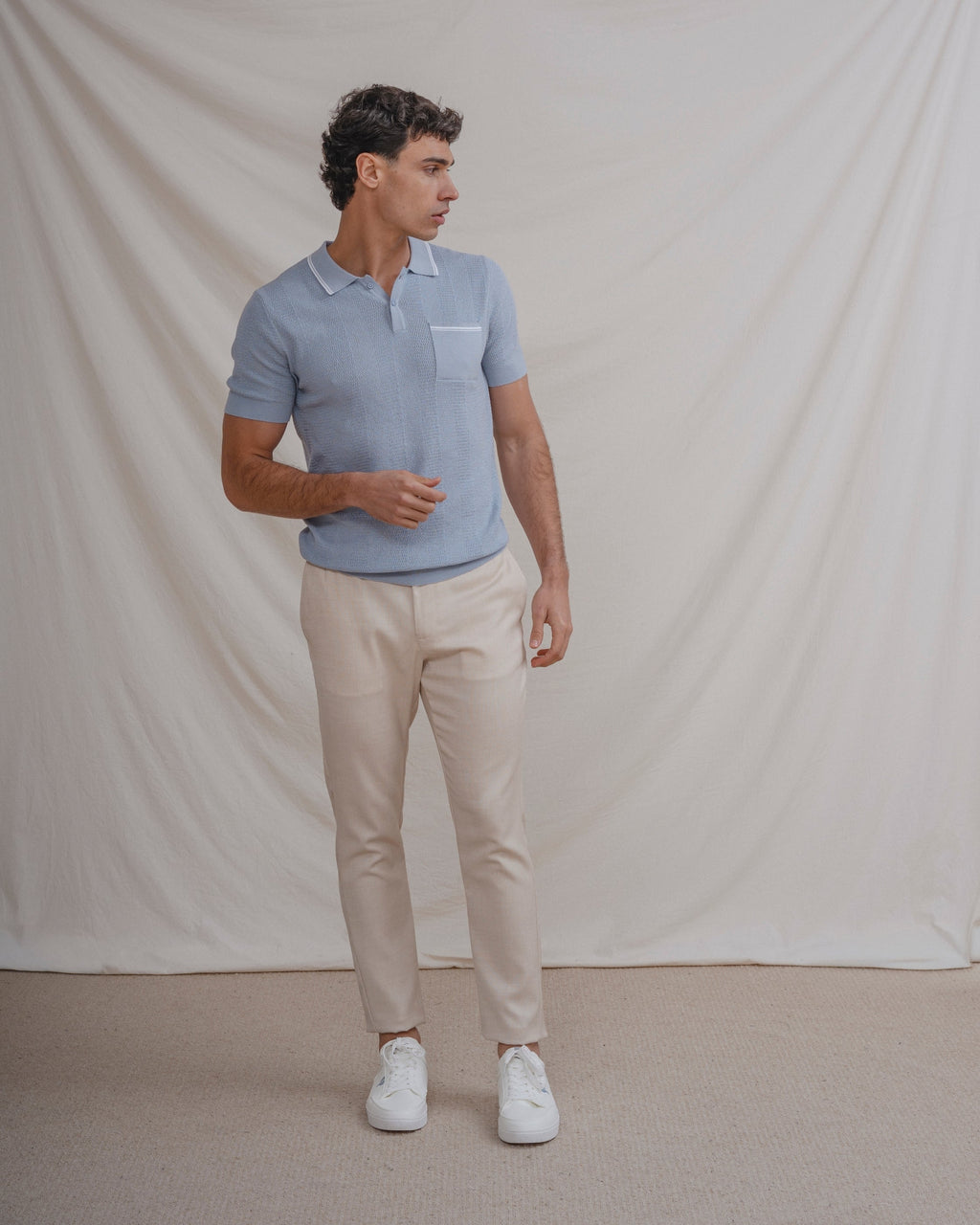 POLO TRICOT CELESTE