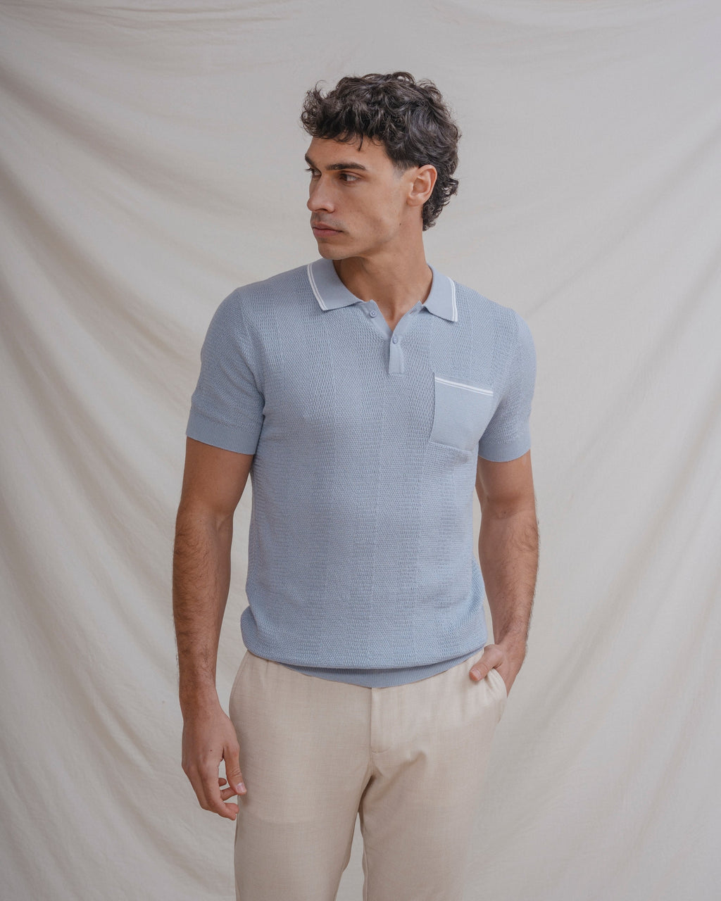 POLO TRICOT CELESTE