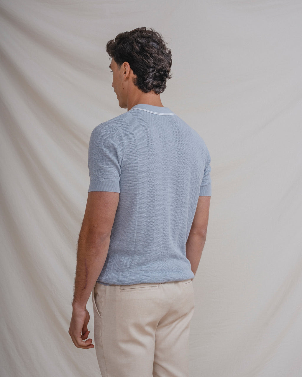 POLO TRICOT CELESTE