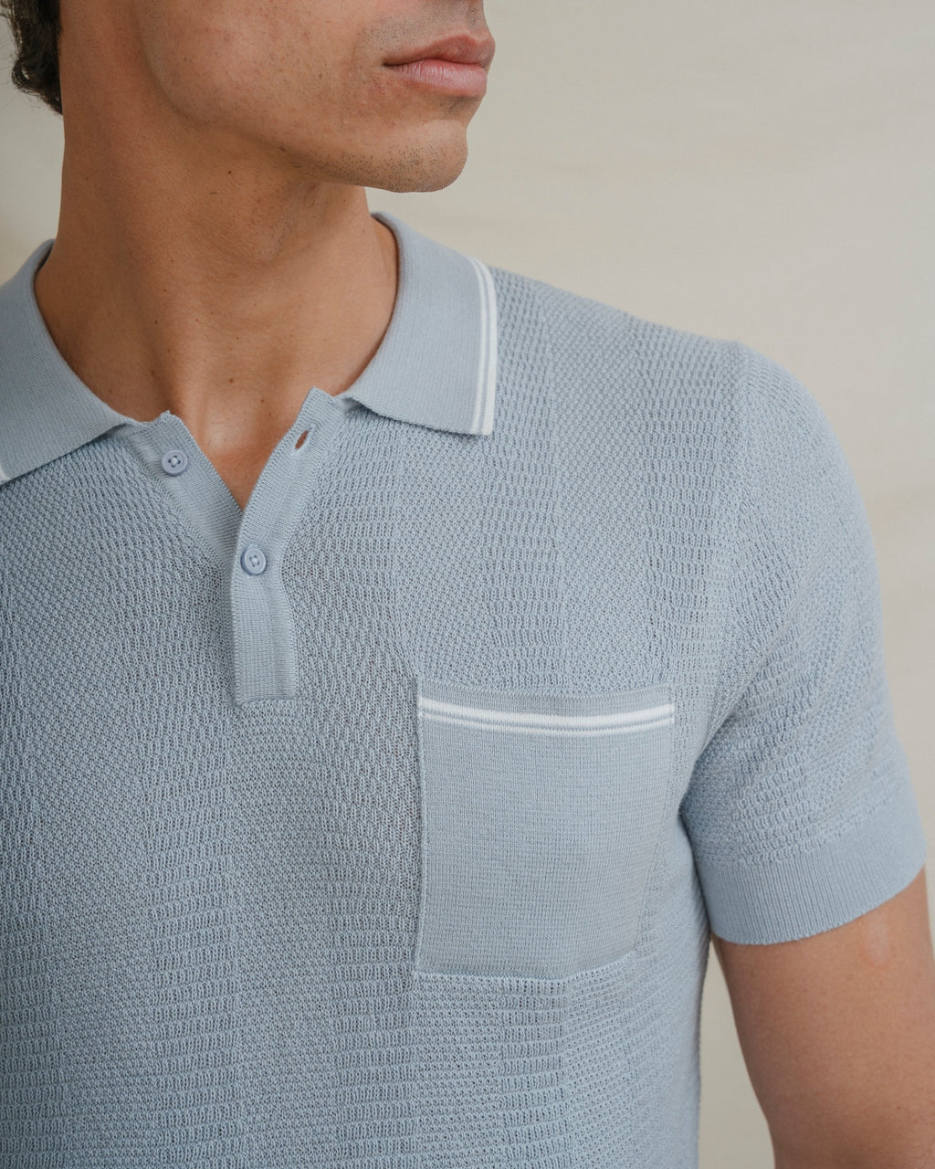 POLO TRICOT CELESTE