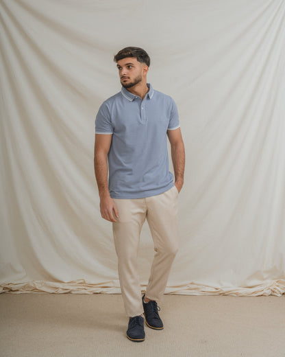 POLO BÁSICO CELESTE PIQUÉ LÍNEA