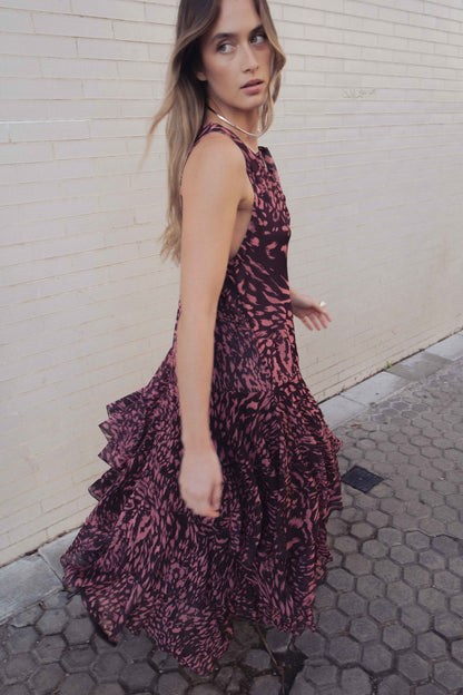 VESTIDO LARGO VOLANTES ESTAMPADO