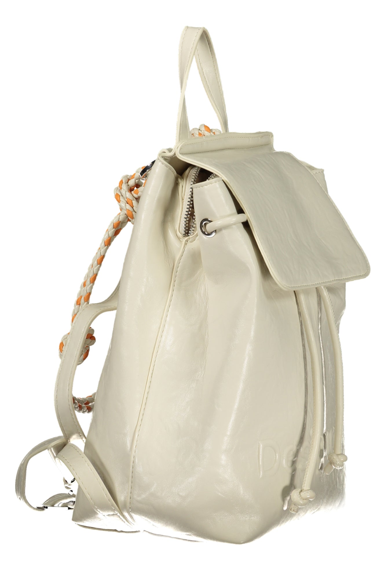 MOCHILA LUENA MINI ECRU CON MITAD DE LOGOTIPO DESIGUAL