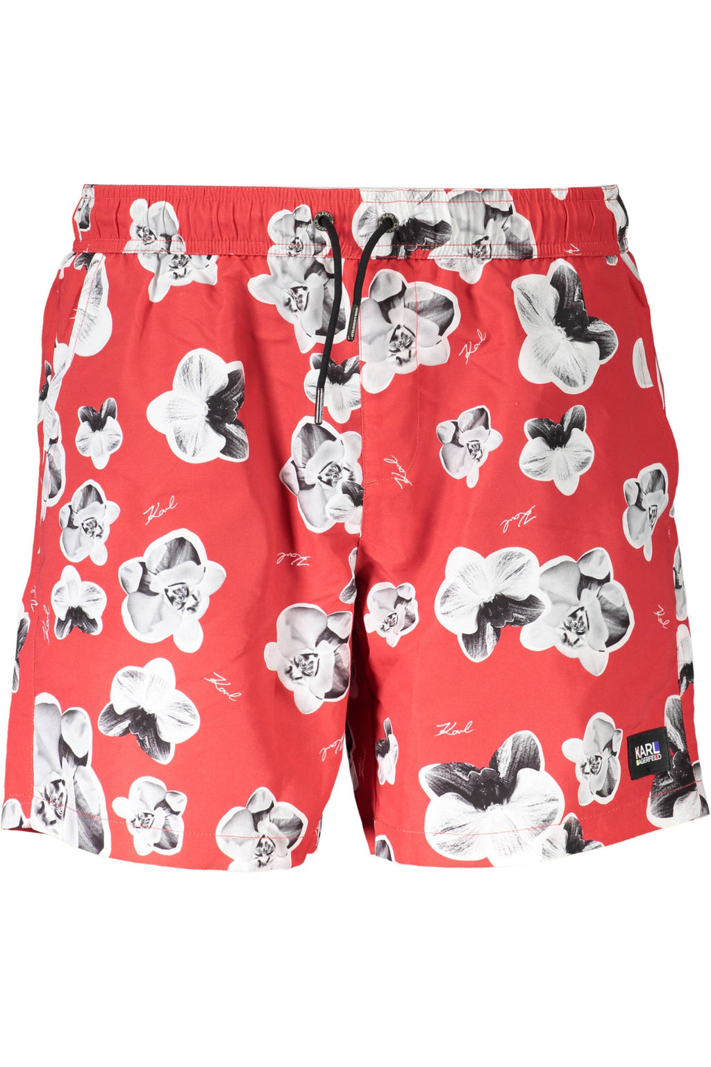 Traje de baño Karl Lagerfeld Beachwear con parte inferior roja para hombre.